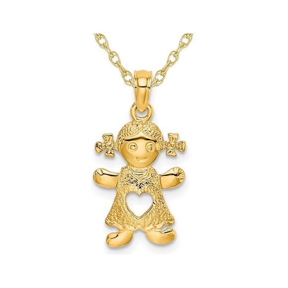 10K Yellow Gold Playful Girl Charm Pendant Necklace with Chain